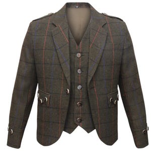 Men’s Argyle jacket Brown tweed Highland Scottish wedding kilt jacket for men