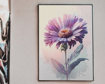 Purple Daisy -  Gerbera Jamesonii - Botanical Wall Art - Hippie Daisy - Whimsical Daisy - Daisies Artwork - Flowers Daisy - Gerber Daisy