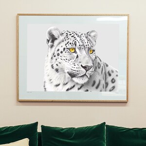 Snow Leopard - Panthera Uncia - Wall Art - Home Decor - Leopard Art - Leopard Picture - Leopard Drawing - White Leopard - Leopard Image