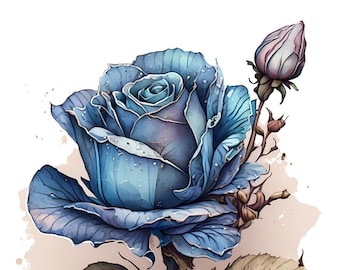 Blue Rose - Rosa Delphinidin - Digital Download - Home Decor Gift Idea - Flower Print - Blue Rose Print - Floral Art - Livingroom Art