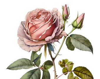 Pink Rose - Rosa Meldomonac - Digital Download - farmhouse decor - rose print - girls bedroom - flower art - botanical art - bathroom decor