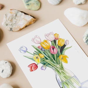 Garden Tulips - Tulipa Gesneriana - DIY Printable Art - Tulip Bouquet - Tulip Sketch - Farmhouse Decor - Tulip Flowers - Botanical Art