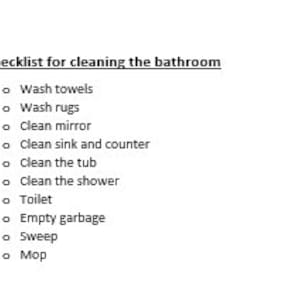 Printable checklist for cleaning the bathroom