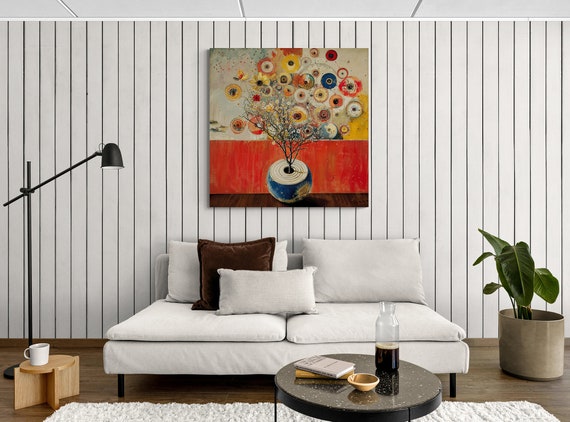 Abstract Floral Vase Art - Museum Quality Canvas Art Print - Modern Contemporary Colorful Wall Art Print - Ready to Hang Canvas Wall Decor