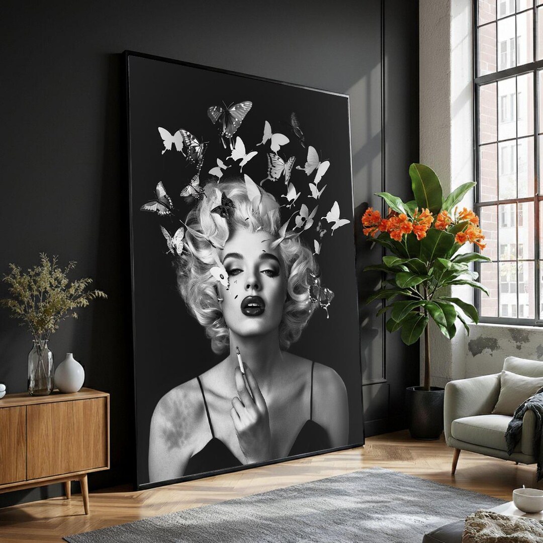 Marilyn Monroe Canvas Art, Black and White Portrait With Butterflies - Etsy