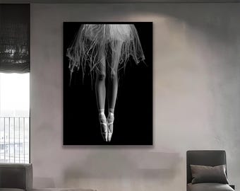 Black and White Ballerina Canvas Print, Modern Dance Wall Art
