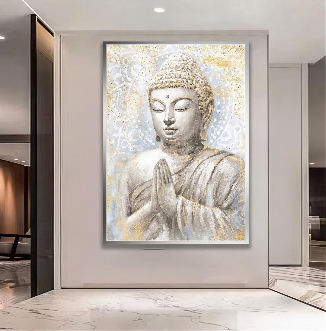 White and Gold Buddha Canvas Print, Spiritual Asian Wall Art - Etsy