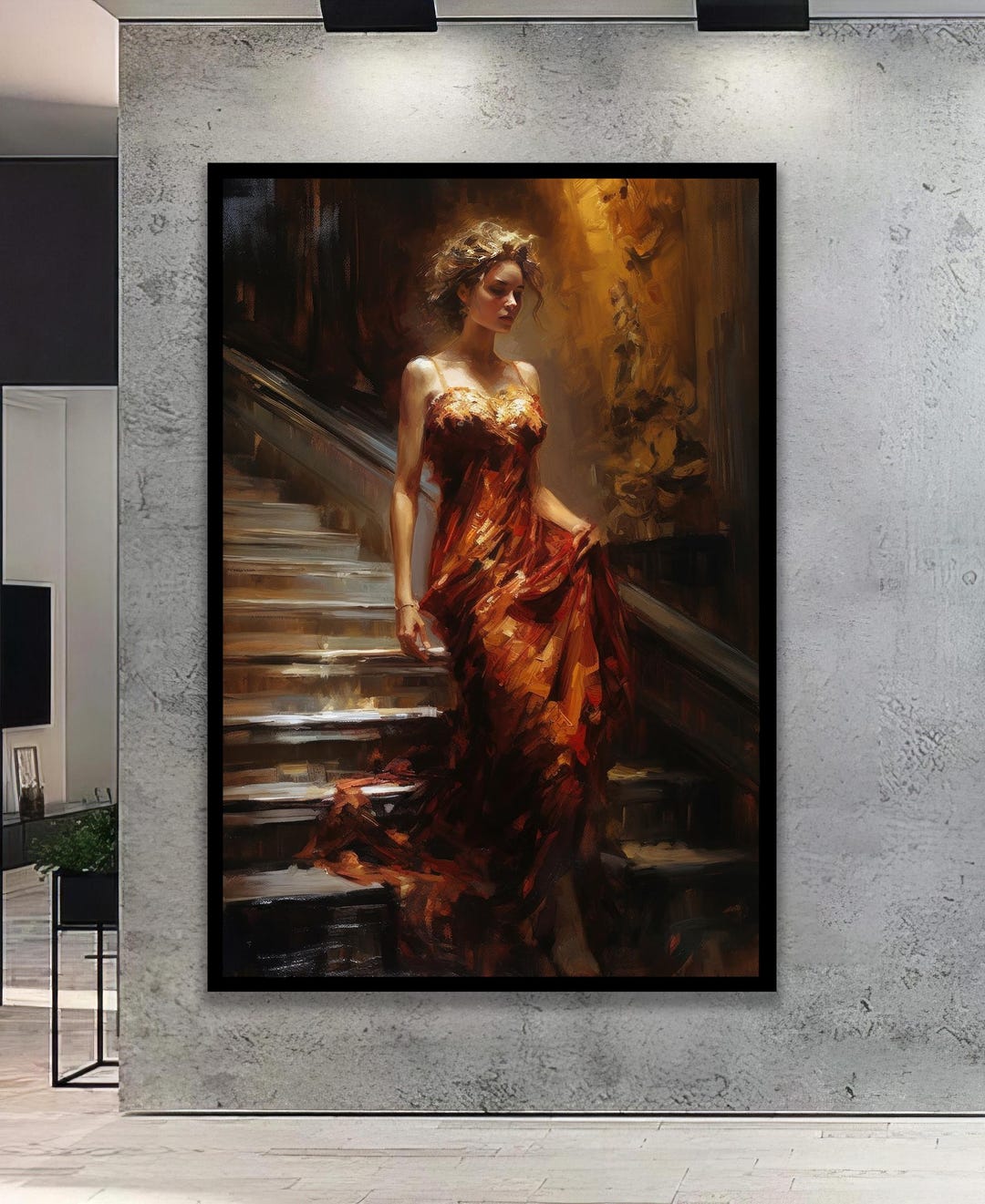 Woman in Red Dress Canvas Print | Modern Abstract Portrait Wall Art - Etsy