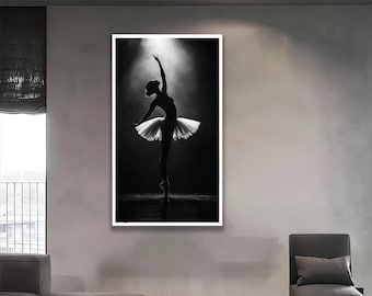 バレリーナの壁アート、黒いドレスを着た優雅なバレエダンサーの