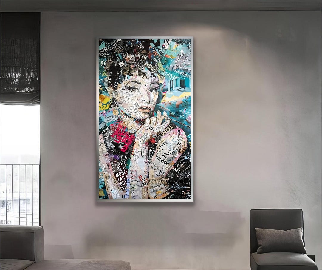 Audrey Hepburn Pop Art Canvas, Modern Mixed Media Collage Portrait - Etsy