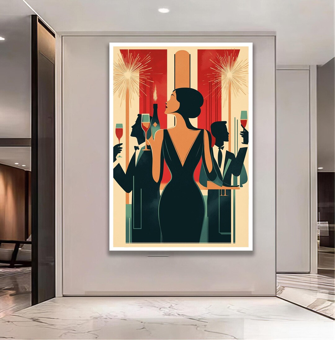 Art Deco Canvas Print – Elegant Woman, Champagne Celebration, Vintage ...