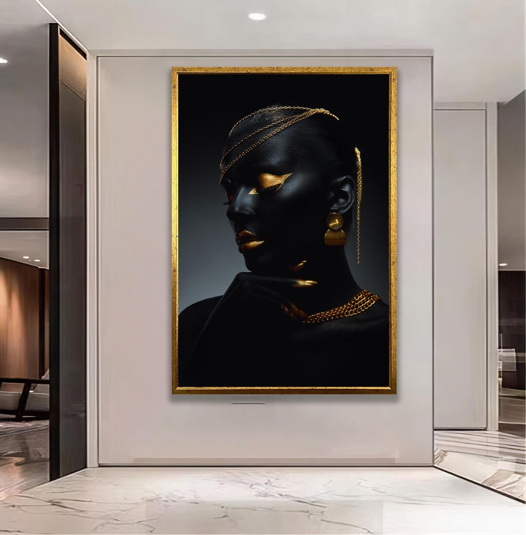 Luxury Black and Gold Woman Portrait, Elegant Modern Wall Art ...