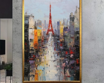 Eiffelturm Malerei: Paris Stadtansicht Abstrakte Kunst auf Leinwand