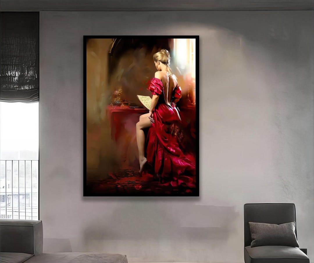 Lady in Red Dress Canvas Art, Romantic Woman Painting - Etsy