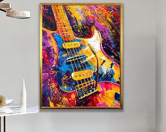 Abstrakte E-Gitarre Kunstdruck, farbenfrohes Musikzimmer Dekor
