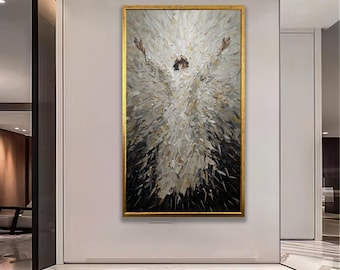 Textured Jesus Oil Painting, Large Modern Canvas Wall Art