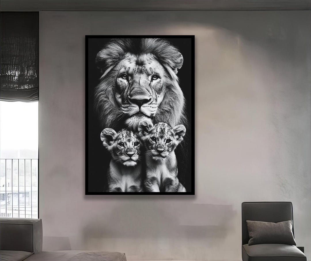 Lion Family Canvas Print: Black and White Safari Wall Art - Etsy