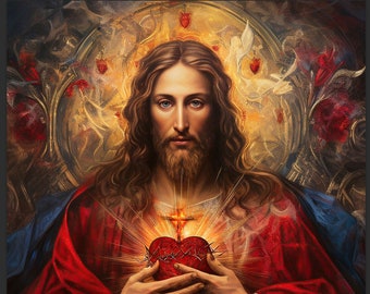 Sacred Heart of Jesus Art  | 16 X 20 | Printable Catholic Wall Decor | Religious Printable | Instant Download | 2 Versions - 2 for 1 price