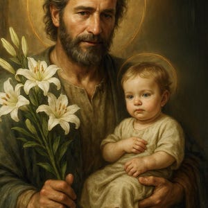 Saint Joseph and Child Jesus | Digital Download | Instant Access Art | Father&#39;s Day and Contemplative Art | 24 x 36 formatting