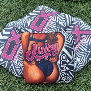 Pro Speed Cornhole Bags, 4-Bag Set, Dual Speed Fabrics, &quot;Juicy&quot; Climax 6/9