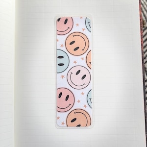 Boho Hippie Smiley Face Bookmark, Laminated and Double Sided