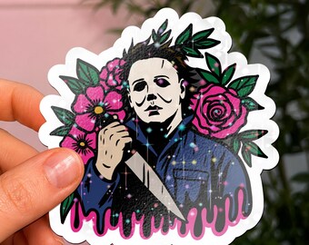 Floral Botanical Michael Myers Horror Inspired Sticker: Waterproof Vinyl Decal