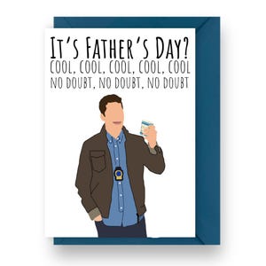 Carte drôle de fête des pères - Carte de jeu de mots comédie policière inspirée de Brooklyn 99 - Message unique pour papa d'une série télévisée - Cadeau parfait pour un papa qui aime rire