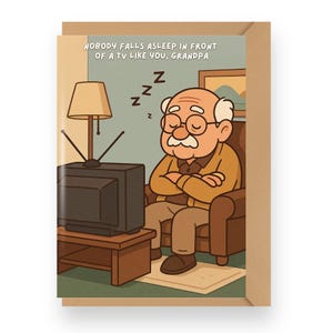 Funny Father's Day Card for Grandpa – Falling Asleep in Front of the TV – Humorous Grandad Greeting Card, Lazy Grandpa Dad Joke Card