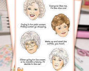 Golden Girls Watercolour Sticker Sheet, Funny TV Quotes, Retro Sitcom Vinyl Decals