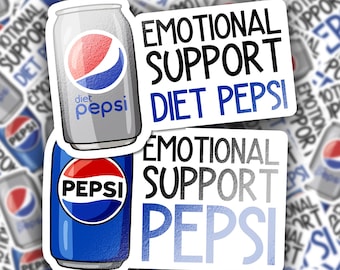 Emotional Support Diet Pepsi, Pepsi Cola Stickers: Funny Glossy Vinyl Decals