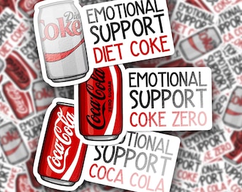 Emotional Support Diet Coke, Coca Cola, Coke Zero Stickers: Funny Glossy Vinyl Decals