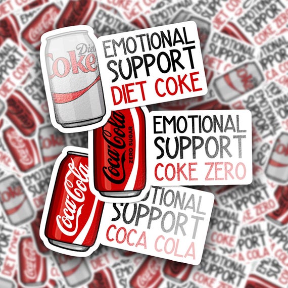 Emotional Support Diet Coke, Coca Cola, Coke Zero Stickers: Funny Glossy Vinyl Decals