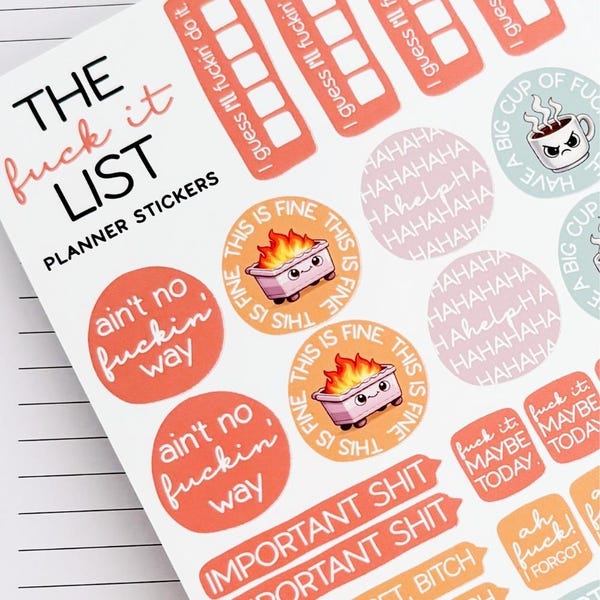 Funny Planner Stickers: Sarcastic Labels, Dark Humour Productivity Stickers, 5x7 Sheet