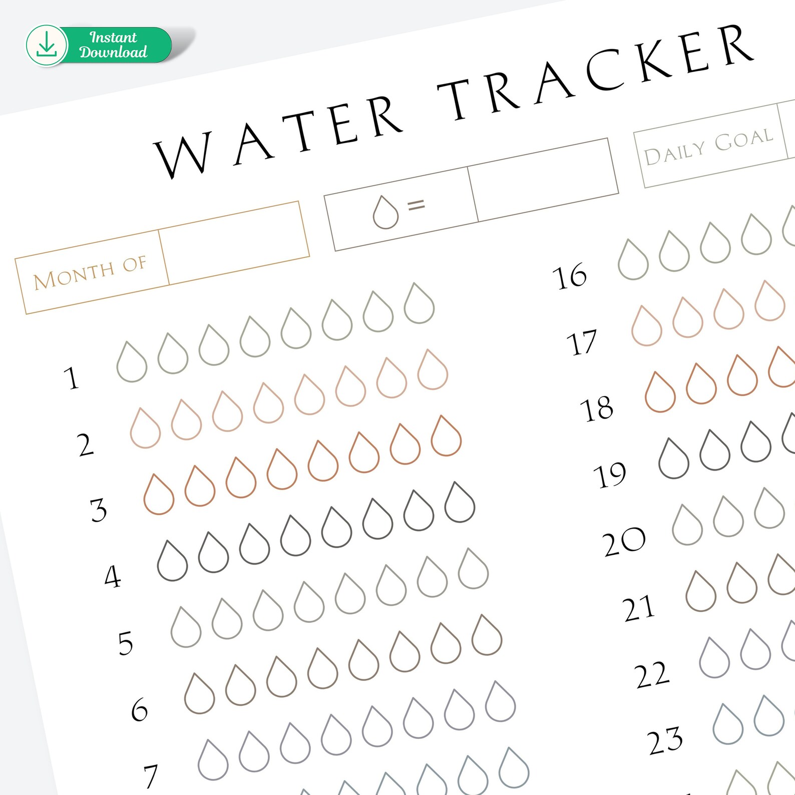 PRINTABLE Monthly Water Tracker to Help You Achieve Your Daily Water