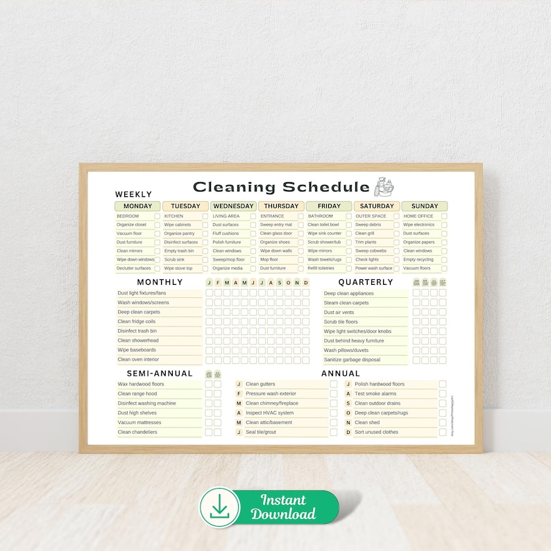 Buy EDITABLE Cleaning Schedule PRINTABLE Yearly Deep Cleaning Weekly