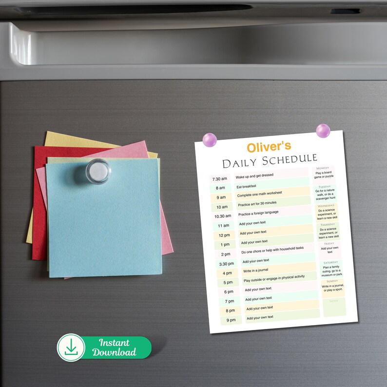 Editable Daily Schedule Chart for Kids Homeschool Daily Routine Chart