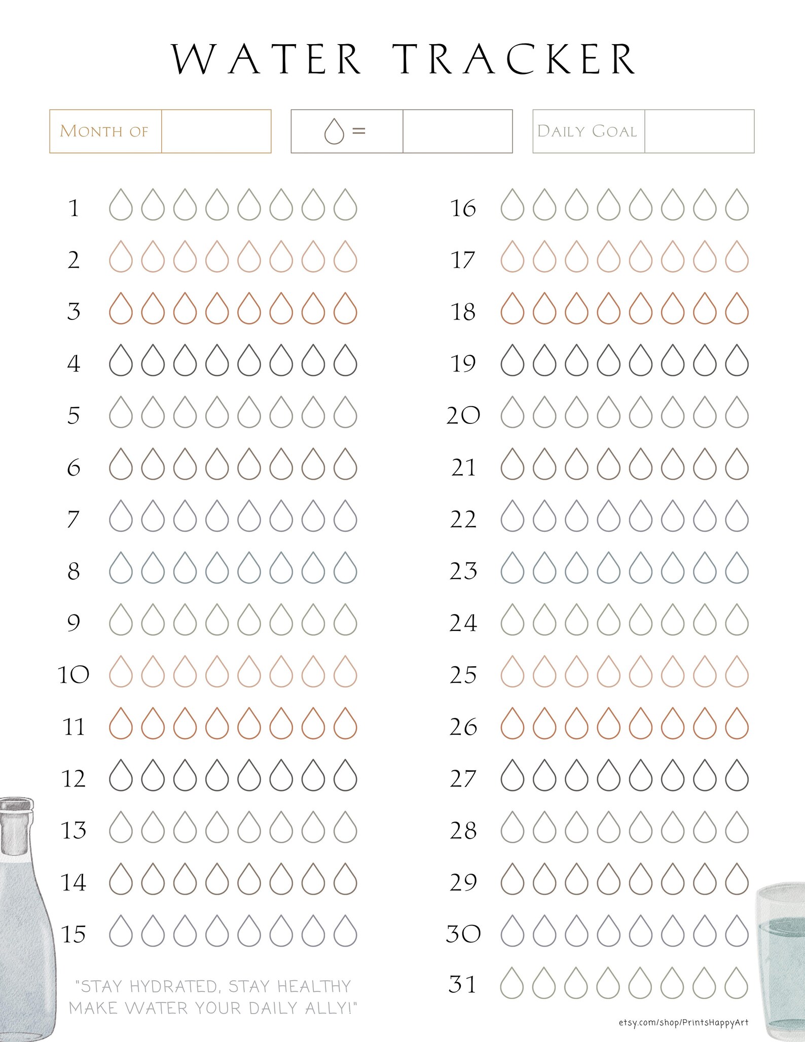 PRINTABLE Monthly Water Tracker to Help You Achieve Your Daily Water