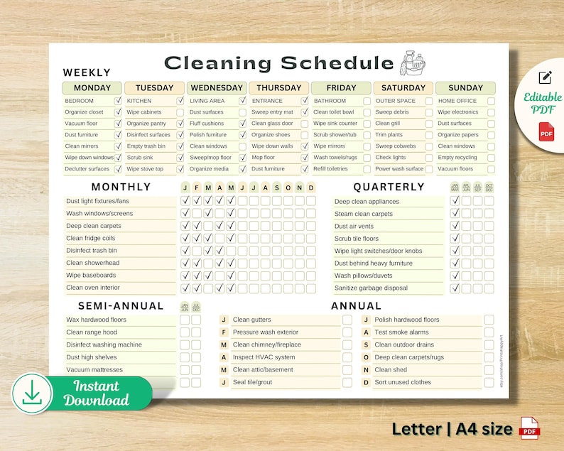 Buy EDITABLE Cleaning Schedule PRINTABLE Yearly Deep Cleaning Weekly