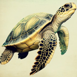 Realistic Sea Turtle Swimming Print