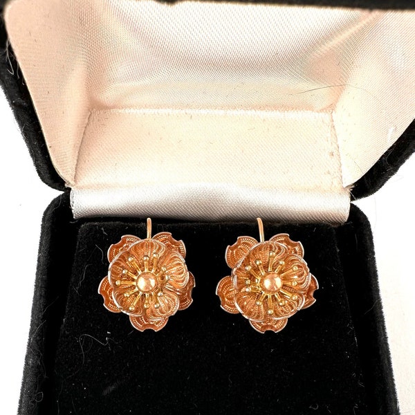 Vintage KREMENTZ rose gold tone flower screwback earrings