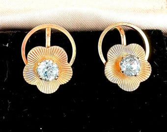 Vintage unique A&Z gold tone and rhinestone screw back earrings