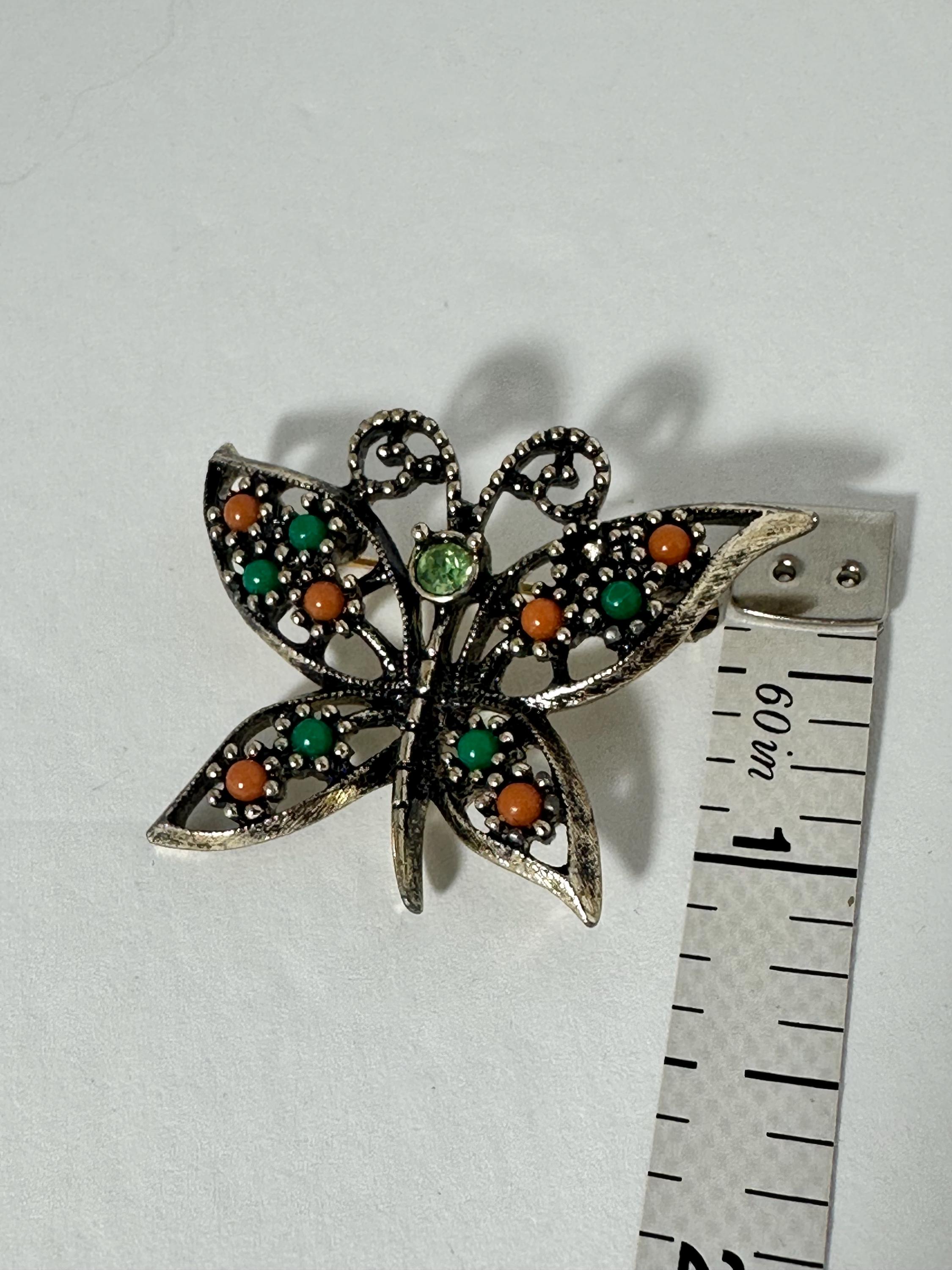 Broche Papillon Vintage En Or Avec émail Orange - Signée Sarah Cov - Parfait état