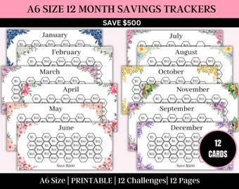 Monthly Savings Challenge Trackers | A6 Mini Savings Challenge Bundle | Savings Challenge Printable | Kids Savings Challenge | Set of 12