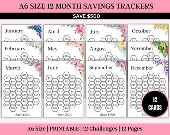 Monthly Savings Challenge Trackers | A6 Mini Savings Challenge Bundle | Savings Challenge Printable | Kids Savings Challenge | 12 Pages