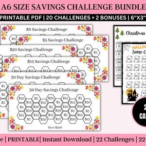 A6 Size Savings Challenge Bundle | Low Income Savings Challenge Printable | A6 Sized Mini Savings Challenge Trackers | Set of 20+2