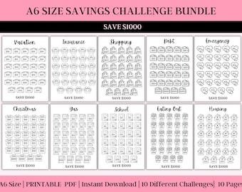 10 Printable Savings Challenges | A6 Savings Challenge Bundle | Savings Challenge Printable | Kids Saving Challenge | A6 Savings Challenge