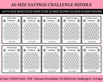 10 Printable Savings Challenges | A6 Savings Challenge Bundle | Savings Challenge Printable | Kids Saving Challenge | A6 Savings Challenge