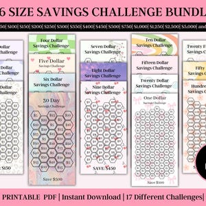 A6 Size Savings Challenge Bundle | Low Income Savings Challenge Printable | A6 Sized Mini Savings Challenge Trackers | 17 Savings Challenge