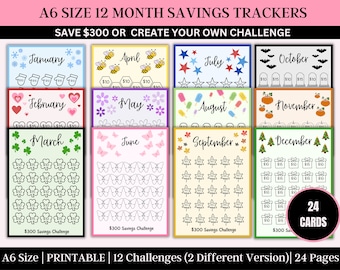 Monthly Savings Challenge Trackers | A6 Mini Savings Challenge Bundle | Savings Challenge Printable | Kids Savings Challenge  | 24 Pages