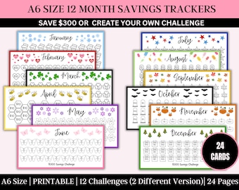 Monthly Savings Challenge Trackers | A6 Mini Savings Challenge Bundle | Savings Challenge Printable | Kids Savings Challenge | 24 Pages